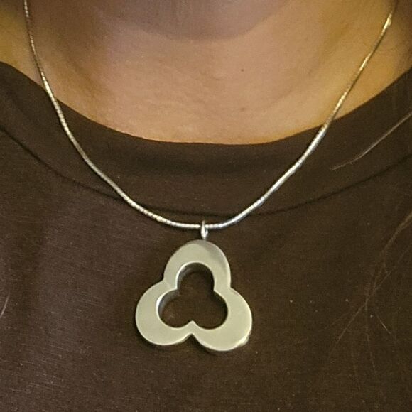 Sterling Modernist 3D Trefoil Pendant with Omega Chain - Picture 7 of 10